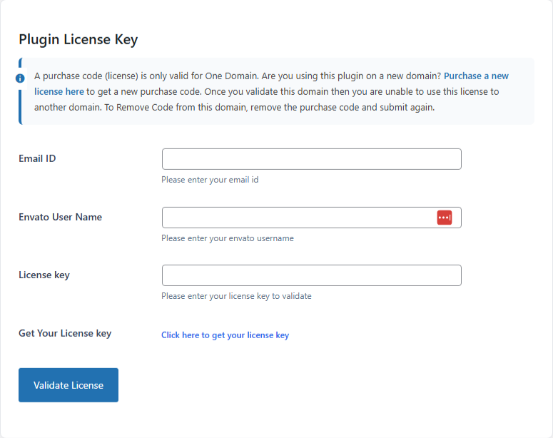 License Validation Screen