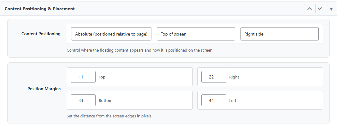 Positioning settings metabox